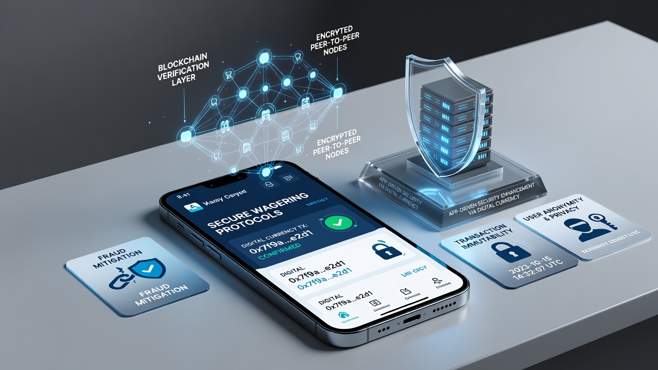 Secure mobile wagering dashboard displaying real-time blockchain confirmations and encrypted transaction logs