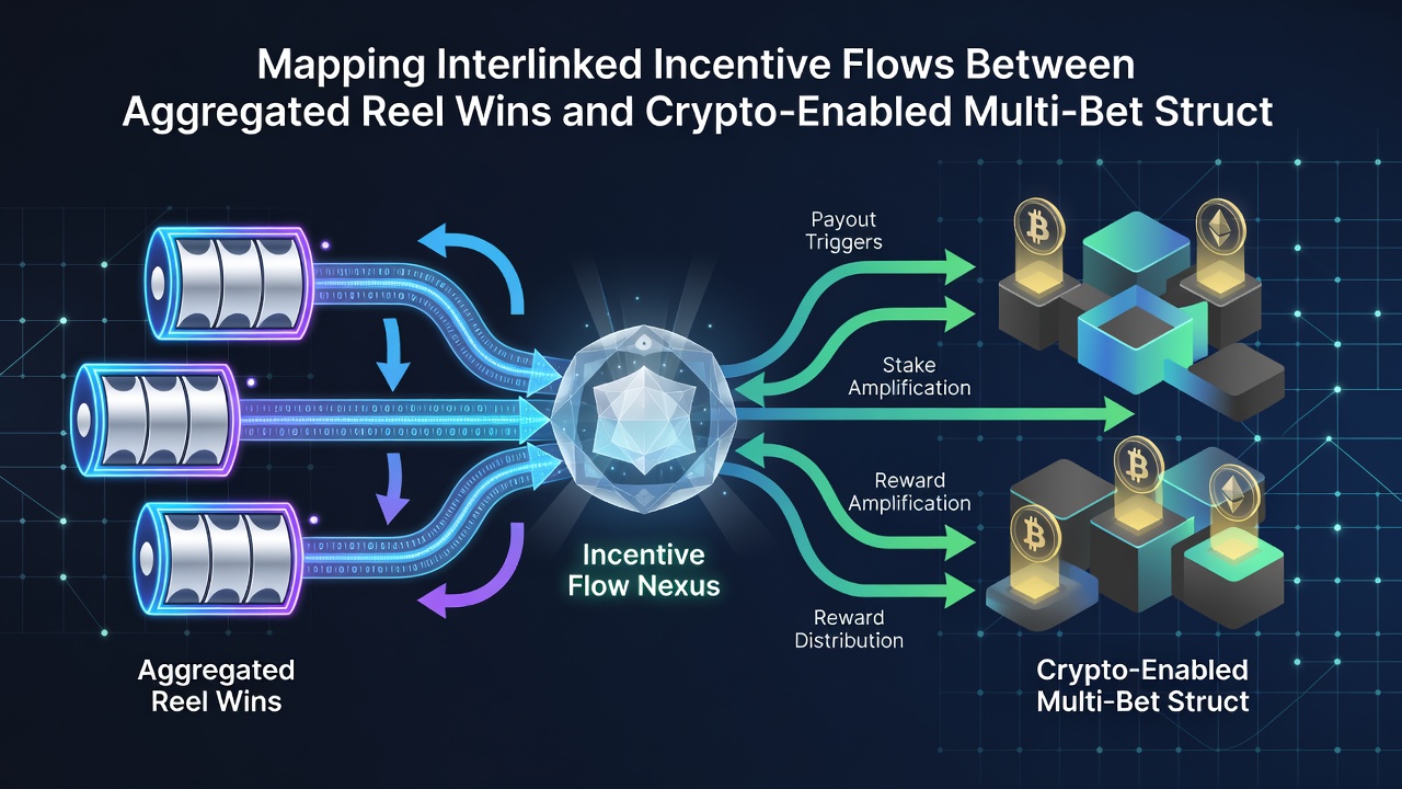 Flowchart illustrating incentive transfers between aggregated reel wins and crypto multi-bet reward systems