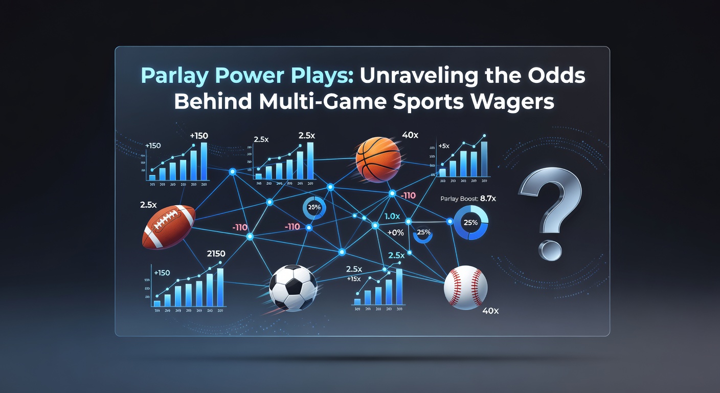 Vibrant graphic showing interconnected sports betting slips forming a parlay chain across NFL, NBA, and MLB games
