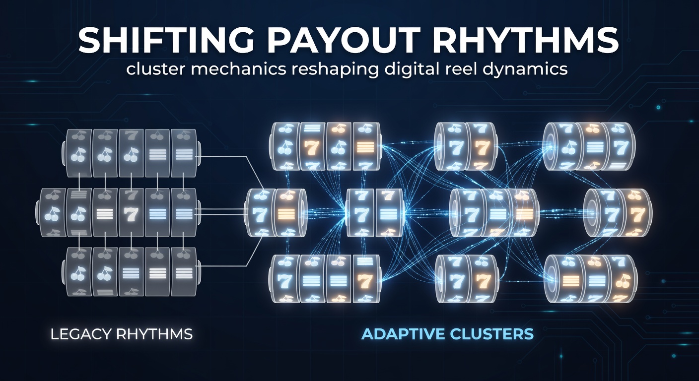Close-up view of cascading symbols reforming into new clusters on an electronic gaming display during active play