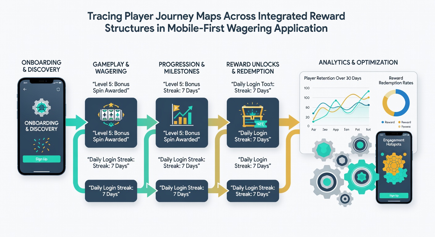 Analytics dashboard showing integrated reward pathways and cross-device player progression in wagering apps